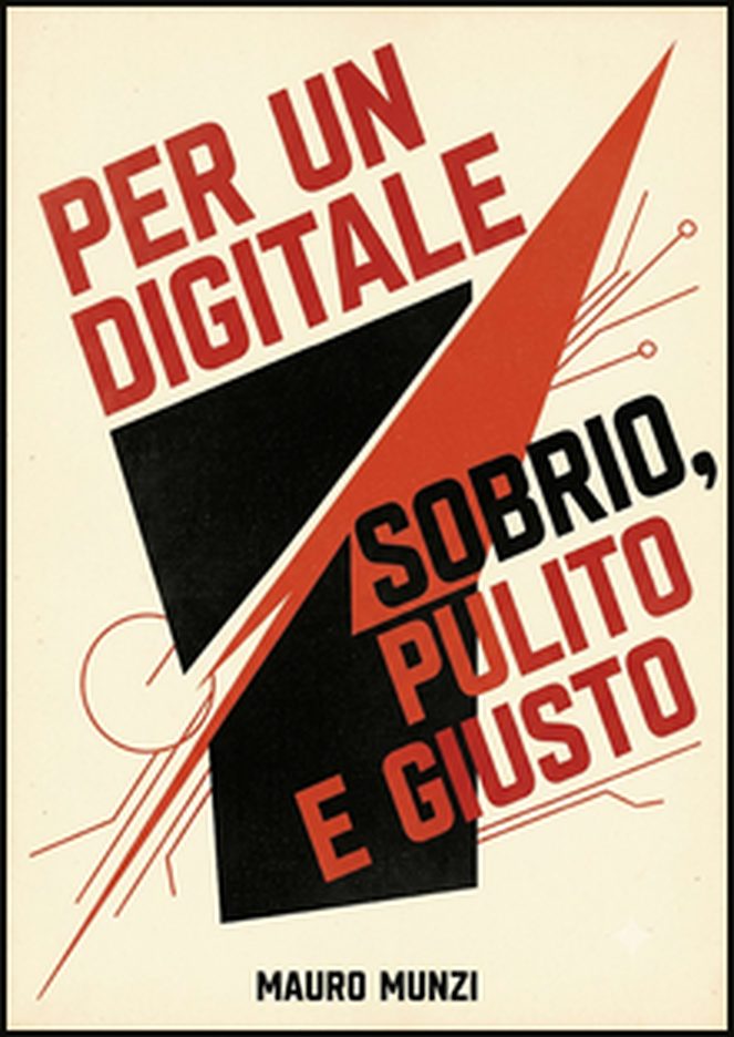 Copertina di progetto: cuneo rosso e forme nere su carta avorio, con il titolo in lettere rosse inclinate.